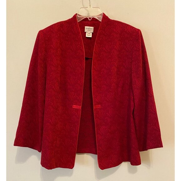 Miss Dorby Red Brocade 2-Piece Sleeveless Dress & Jacket Set Size 12 - Picture 5 of 16